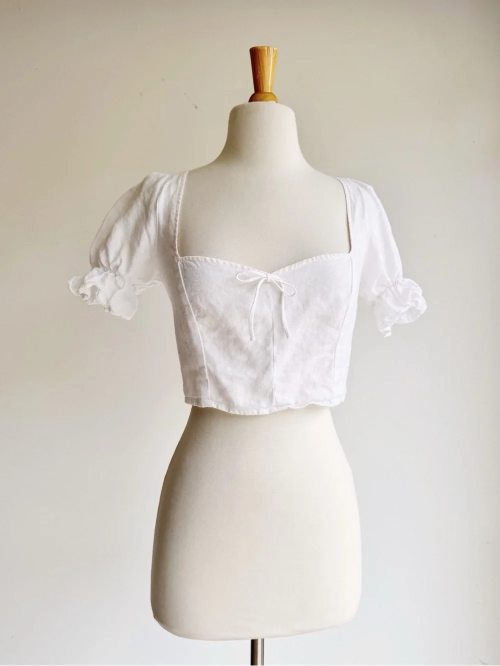 Reformation White Linen Corset Capulet Blouse Puff Sleeve Smocked Crop Top 6